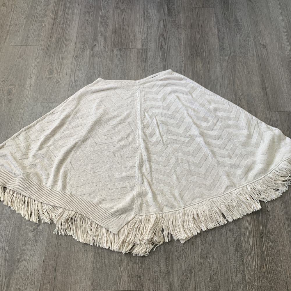 The Limited Blush Beige Asymmetric Fringe Poncho Sweater XS/S